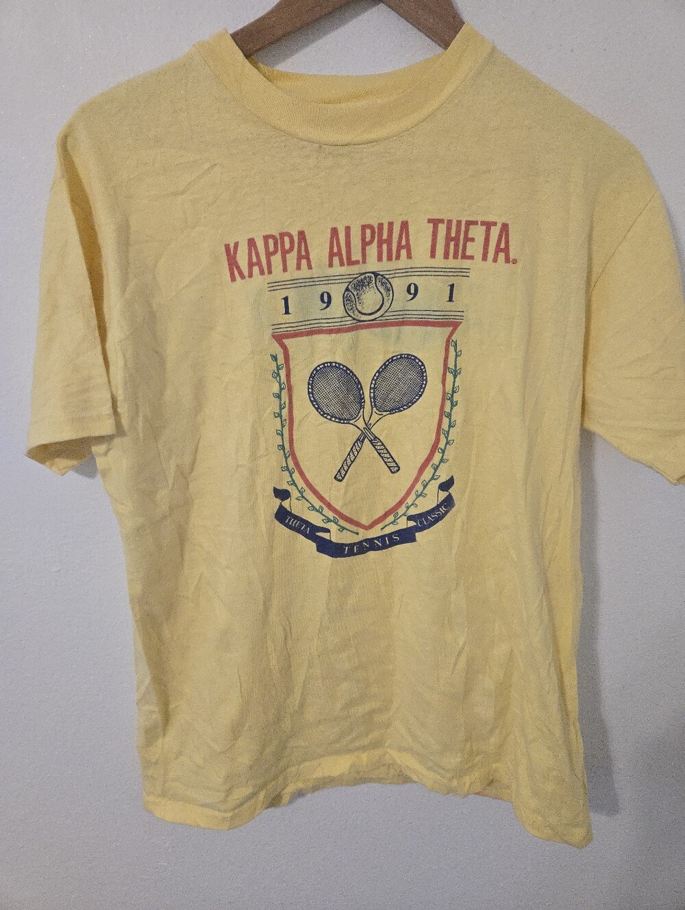 Vintage Kappa Alpha Theta Sorority Tennis Club T Shirt 90s Mens Large Stained